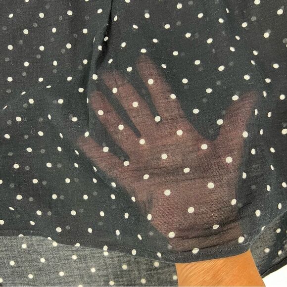 Madewell Black White Polka Dot Shirred 3/4 Sleeve Popover Peasant Blouse Medium - Picture 6 of 9